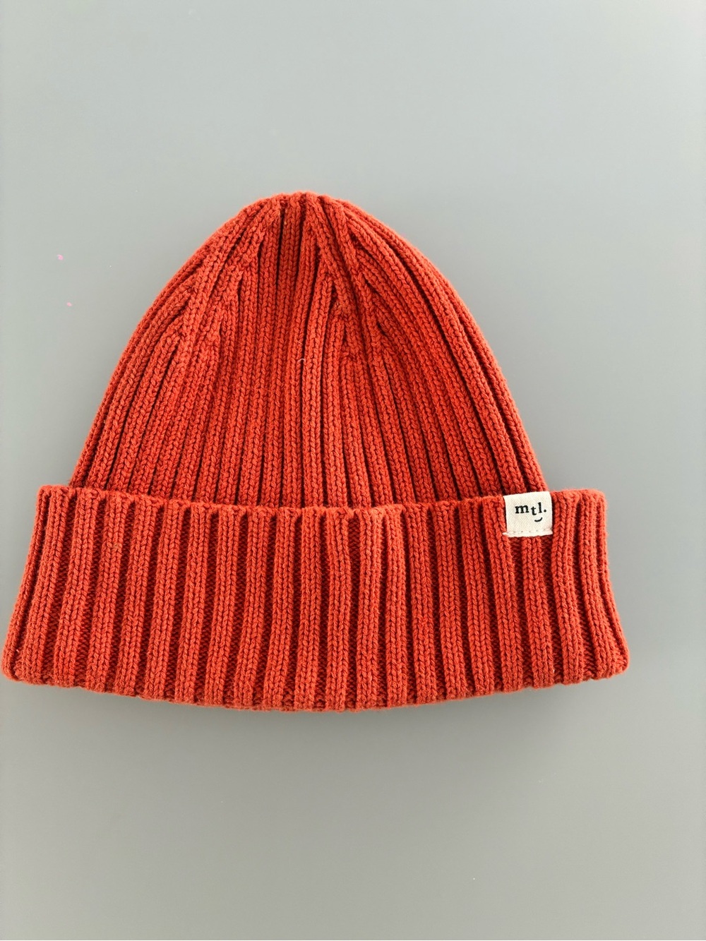 Kids Ribbed Fold-Over Beanie in Rust